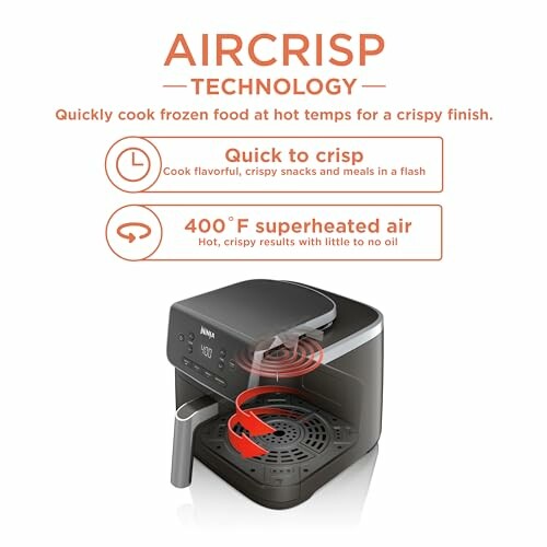 AirCrisp technology air fryer with quick cooking features.