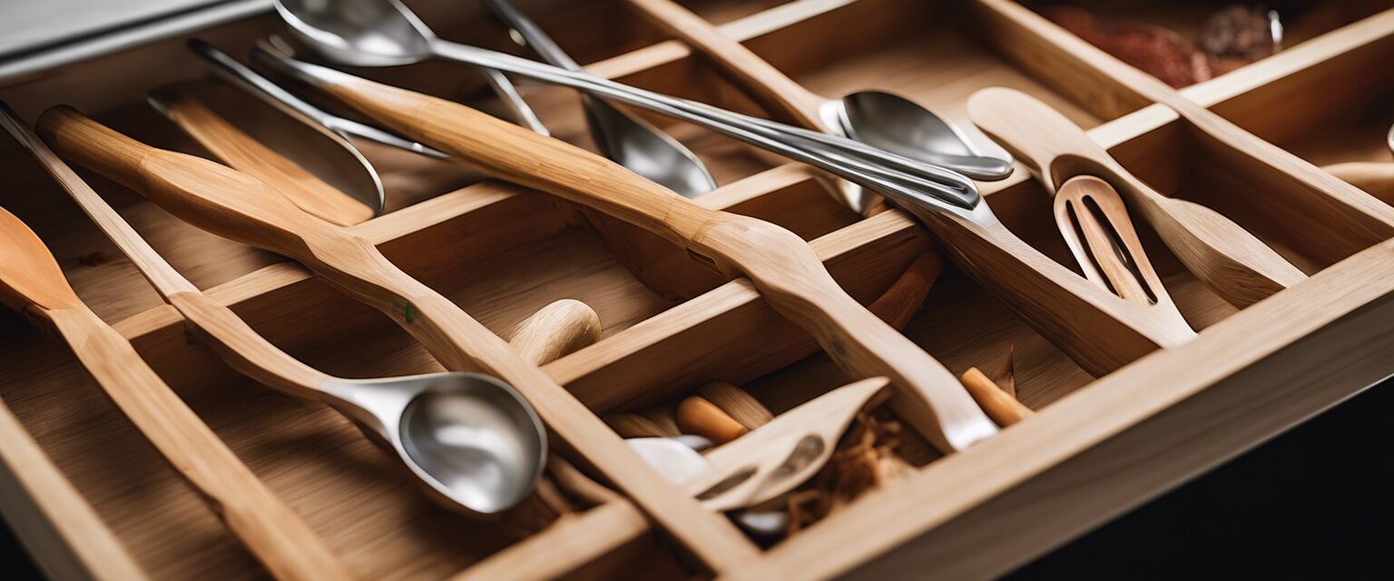 Bamboo cooking tools in a drawer