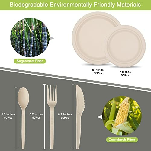 Biodegradable tableware made from sugarcane and cornstarch fiber.