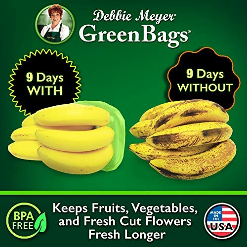 Advertisement for Debbie Meyer GreenBags showing bananas preserved with and without the product.