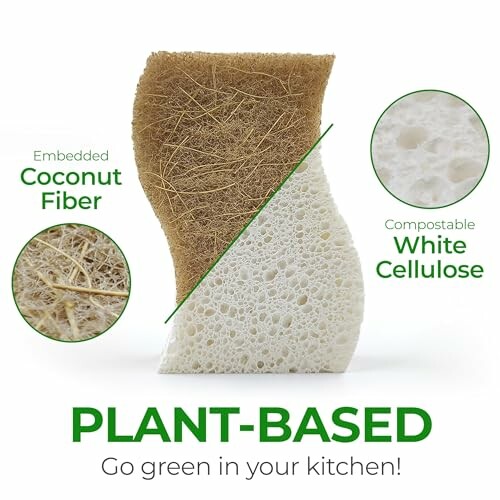 Plant-based sponge with coconut fiber and white cellulose.